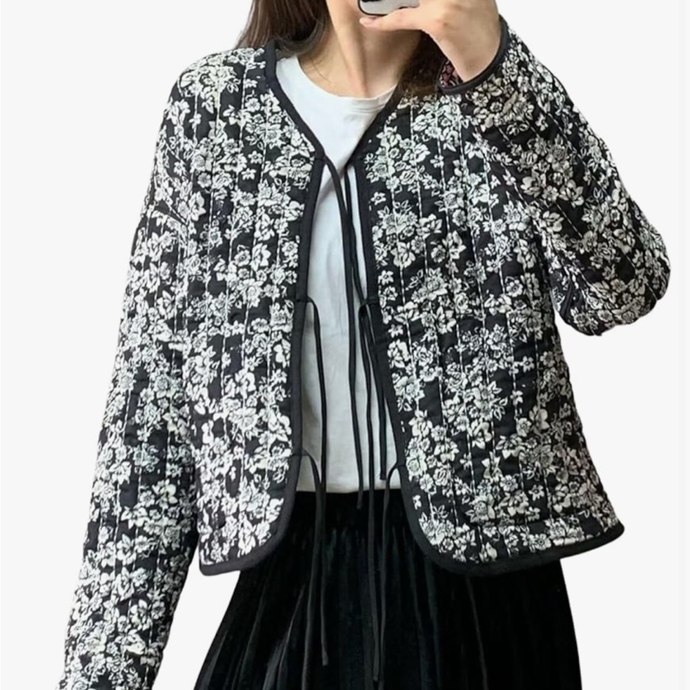 REVERSIBLE Black & White Floral Quilted Jacket